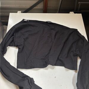 Lulu's Charcoal Long Sleeve Off Shoulder Crop Top